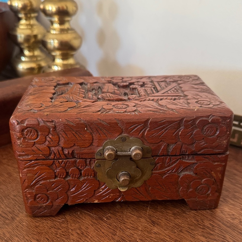Vintage Hand Crafter Carved Wooden Jewerly Box